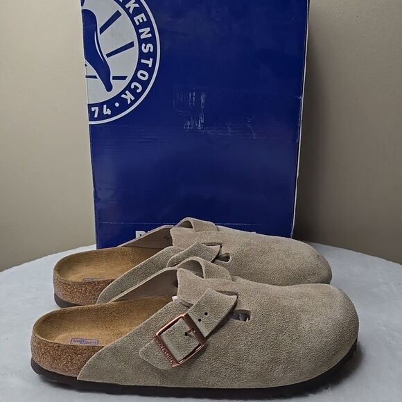 NIB Birkenstock Boston Soft Footbed Suede Leather - Beige Sz L 10 / M 8 - Picture 3 of 11